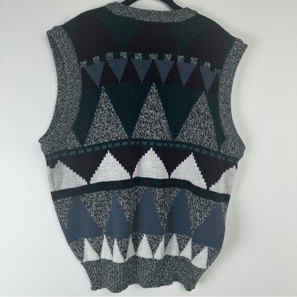 Impact‎ Men's Sweater Vest Size Large Leather Gray Geometric Vintage Grandpa - Picture 2 of 5